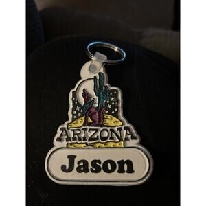 Arizona Rubber Keychain Name “Jason” Coyote Cactus Souvenir White Desert VNTG